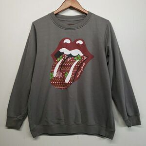 Rolling Stones Christmas Sweatshirt 2XL Gray Holiday Tongue Logo Graphic Rock
